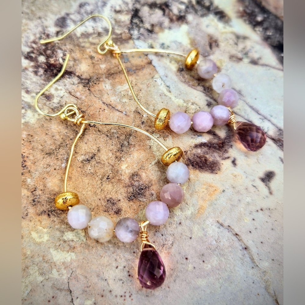 Divine Lilac Kunzite In Handwired & Crafted Gold Plated Earrings For A Goddess